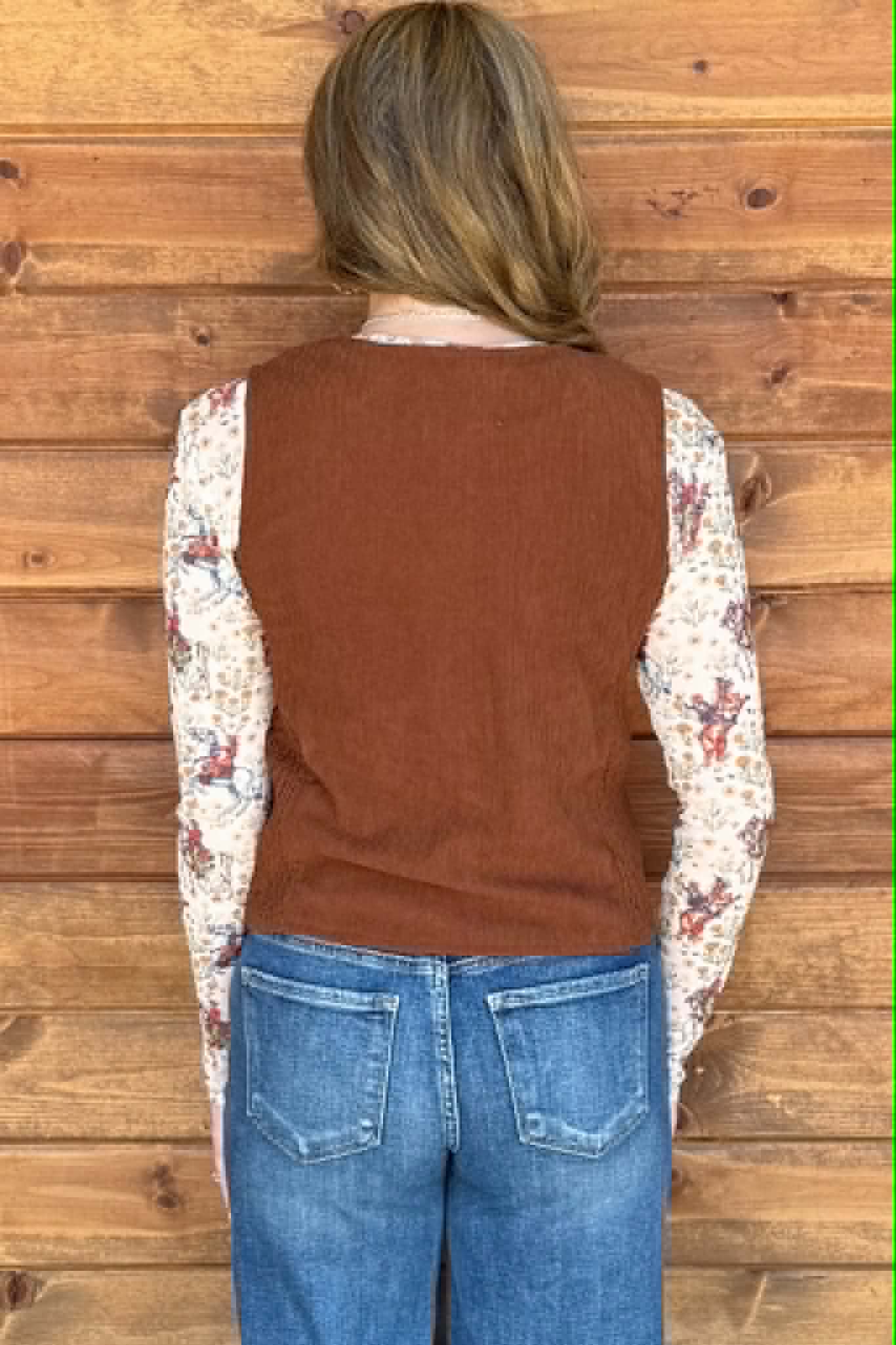 Coffee Embroidered Patch Pocket Button Corduroy Vest