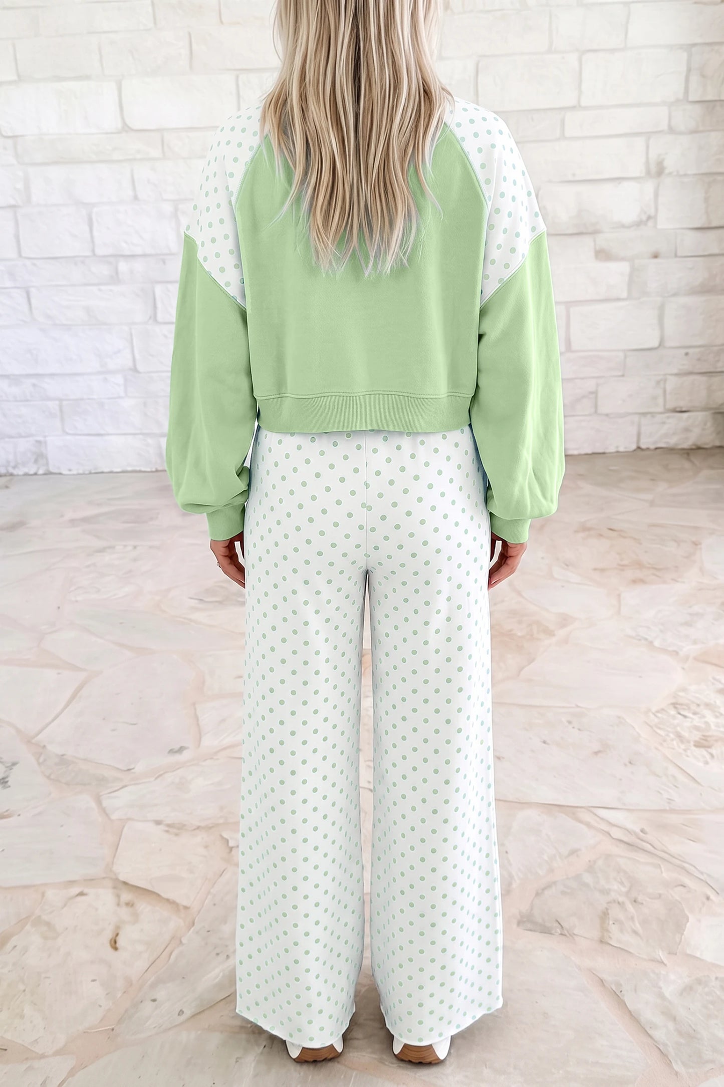 Green Polka Dot Casual Two Piece Set