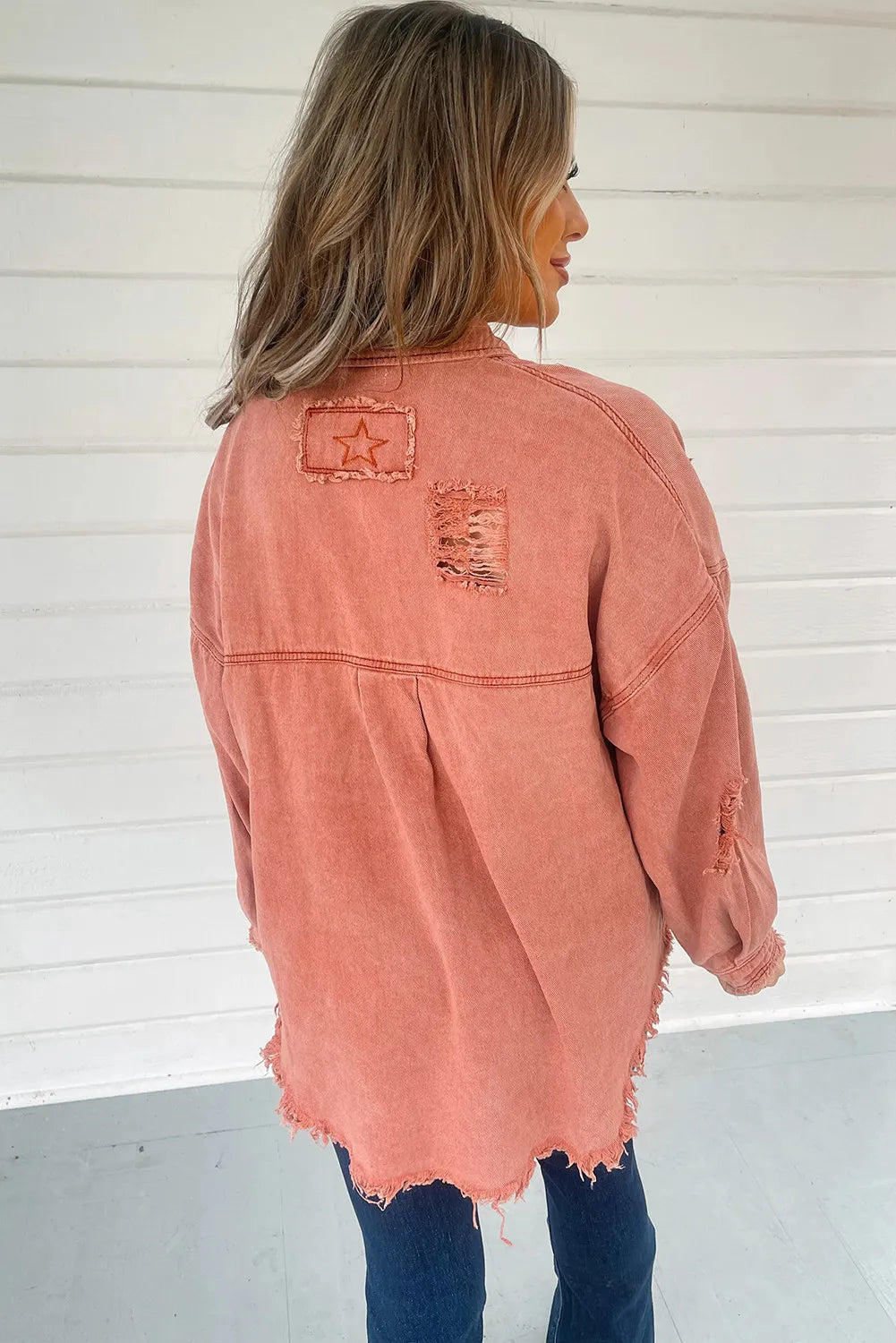 Hem Distressed Oversize Button Down Denim Jacket