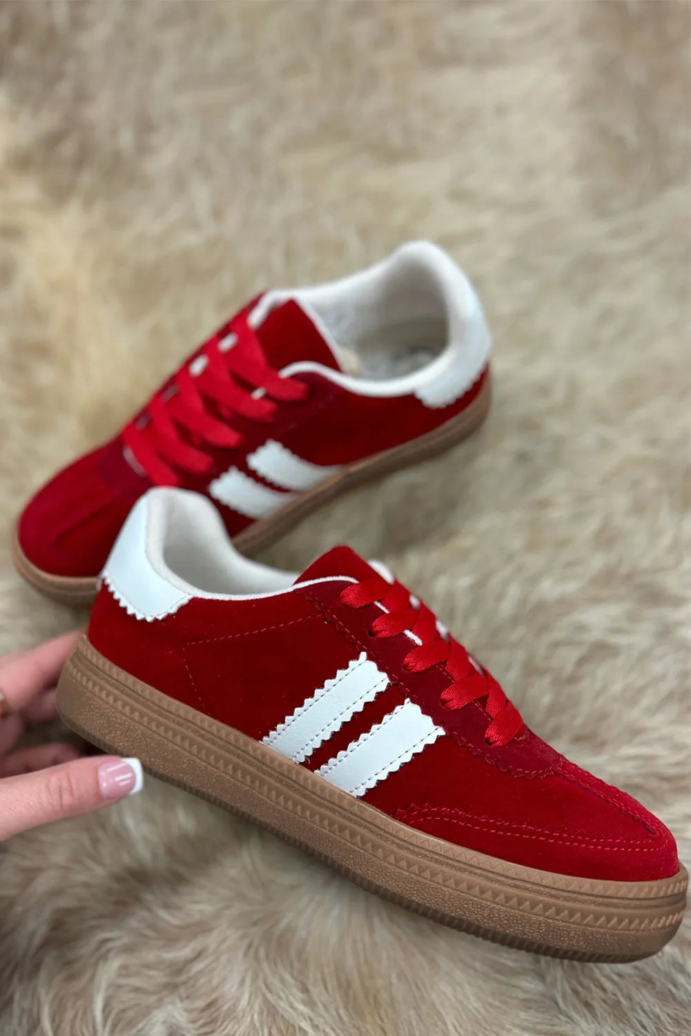 Red Vintage Striped Patchwork Lace-up Flat Shoes
