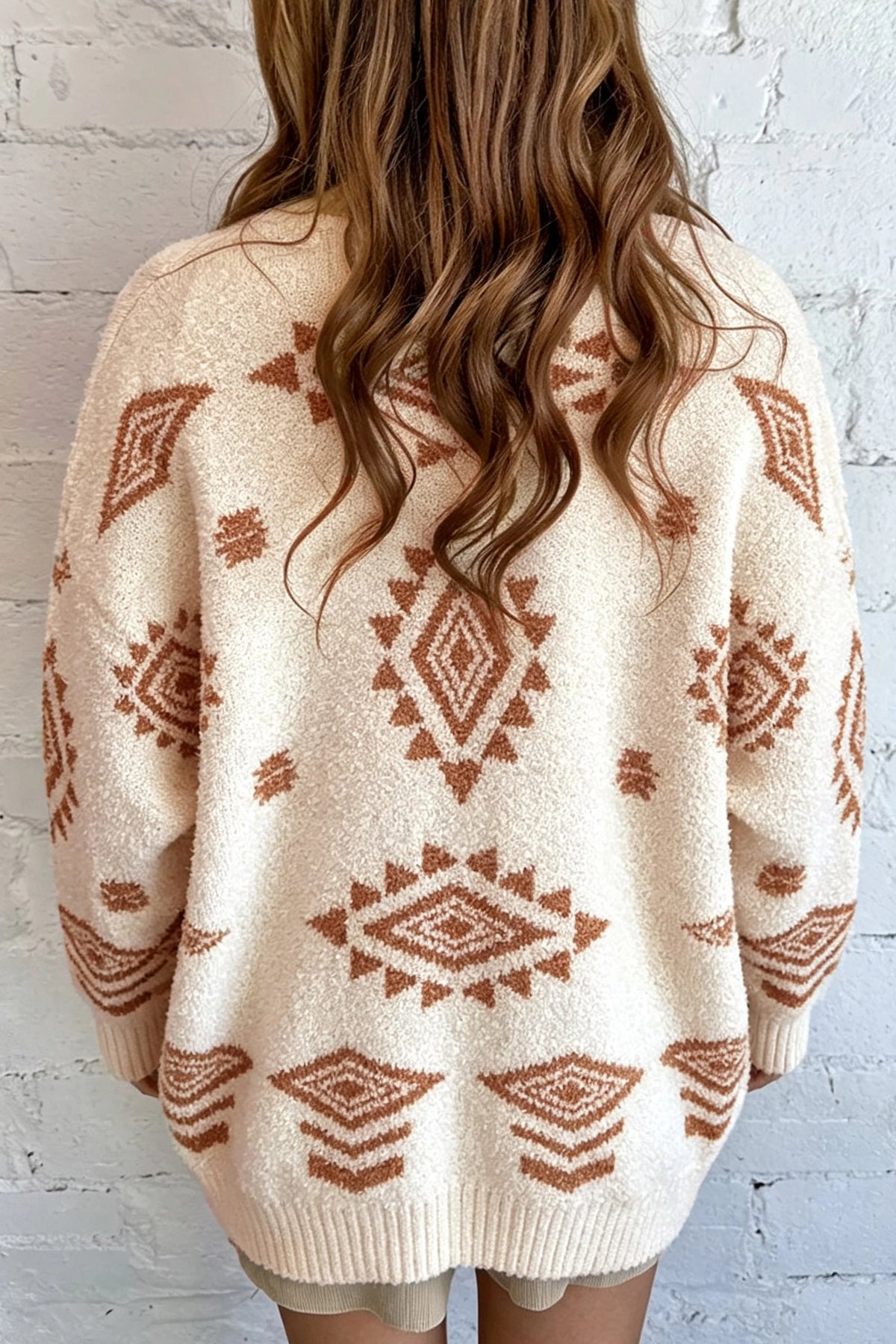 Oatmeal Fuzzy Aztec Knit Cardigan