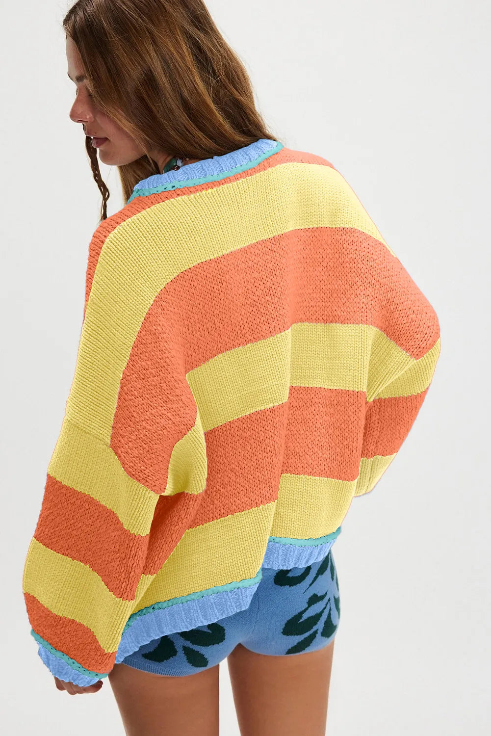Stripe Trim Round Neck Oversize Sweater