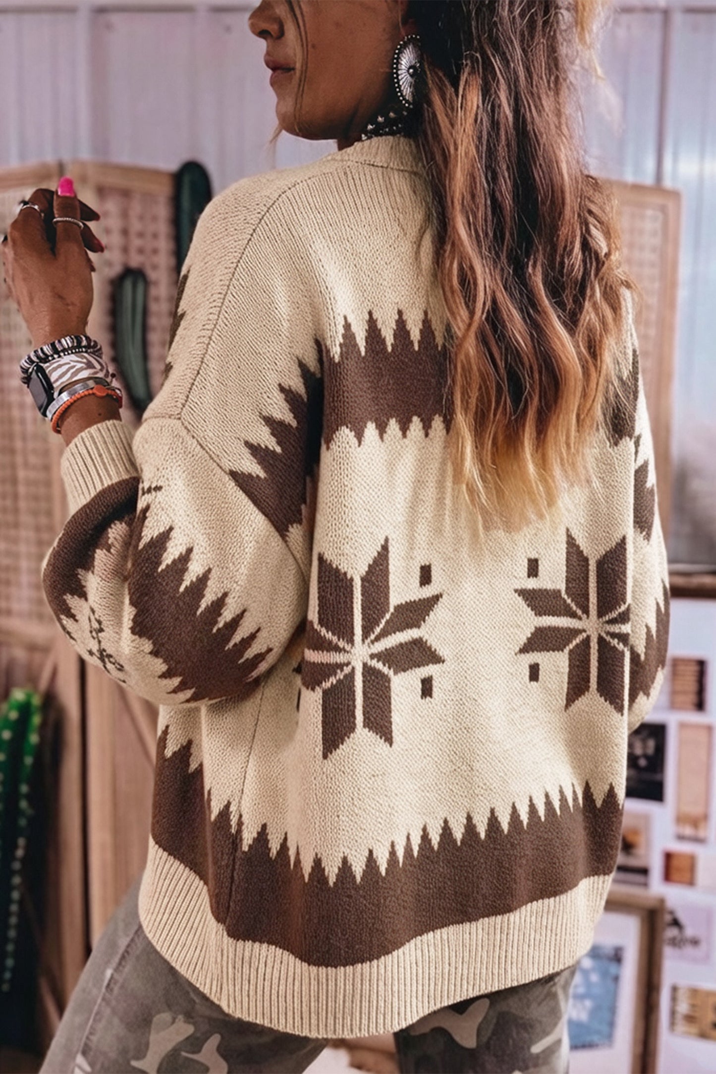 Western Geometric Zip Sweater Cardigan