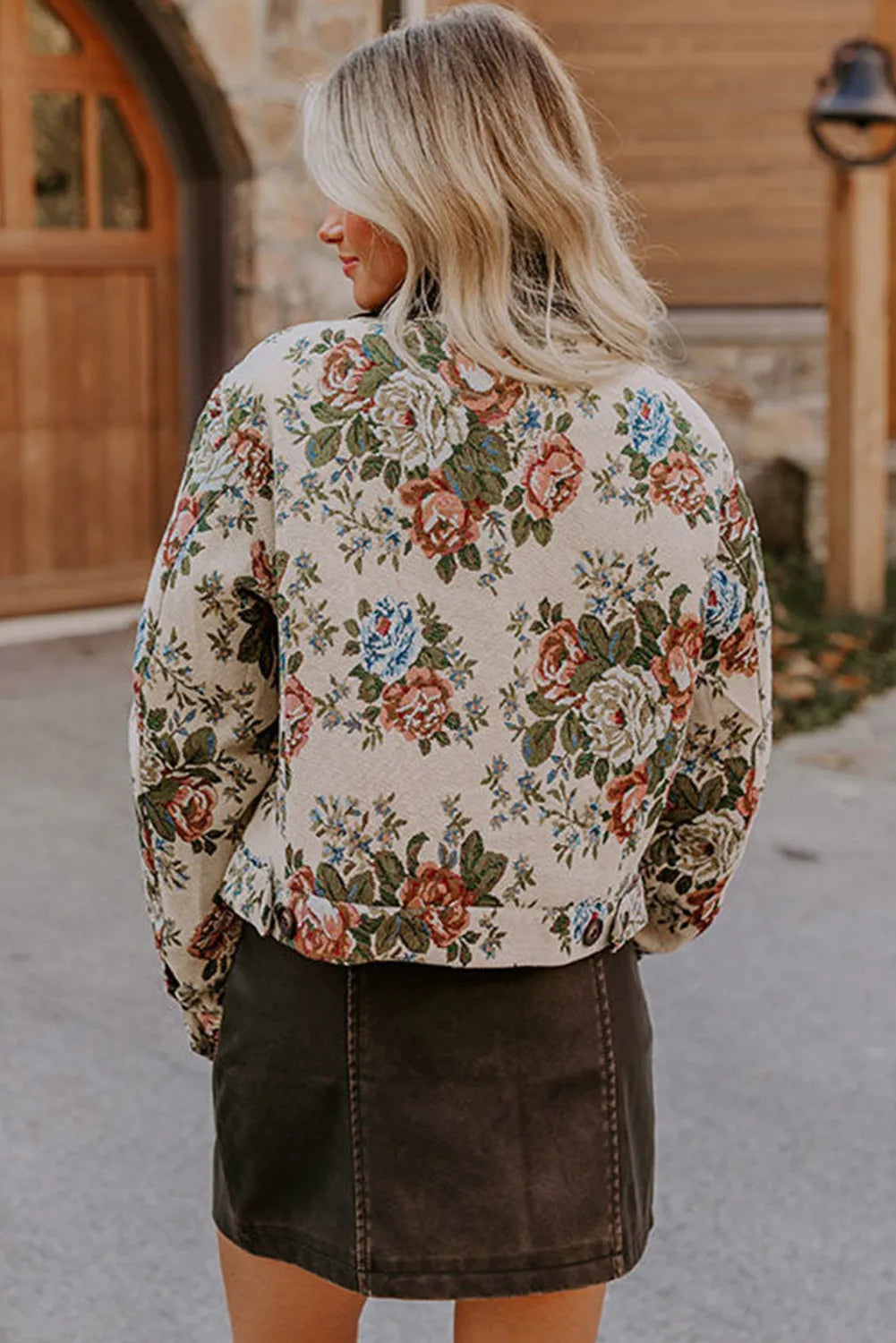 Floral Print Zip Up Contrast Collared Jacket