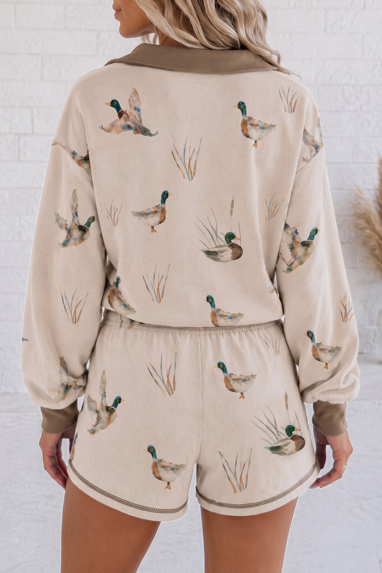 Mallard Print Zip Pullover and Shorts Set
