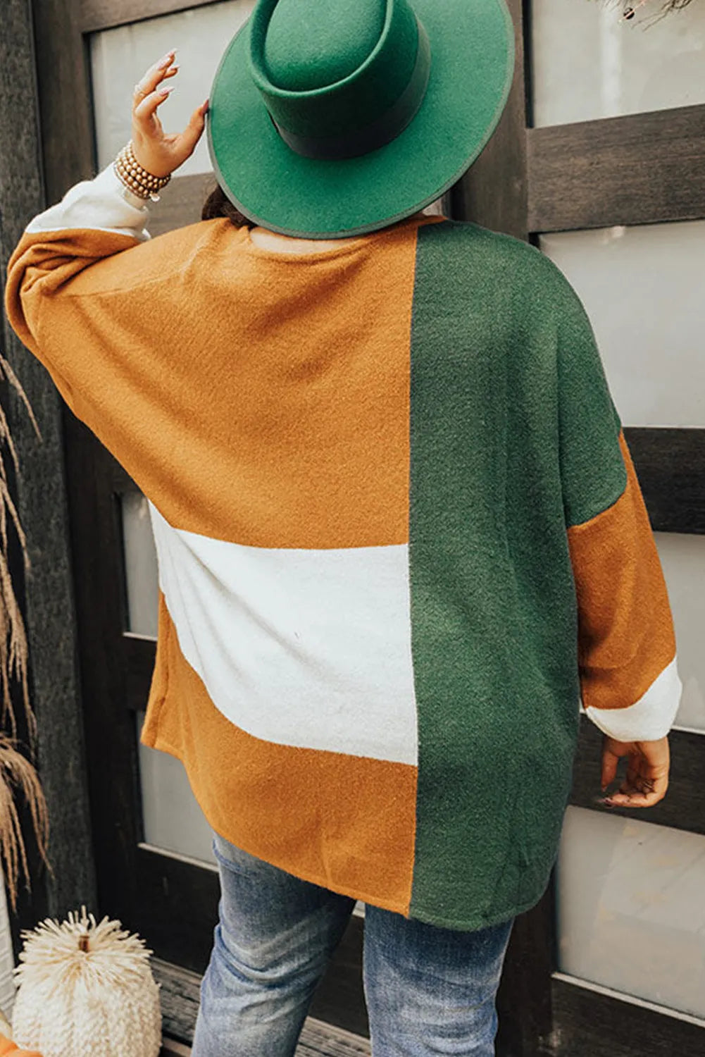 Colorblock Drop Shoulder Oversized Tunic Sweater