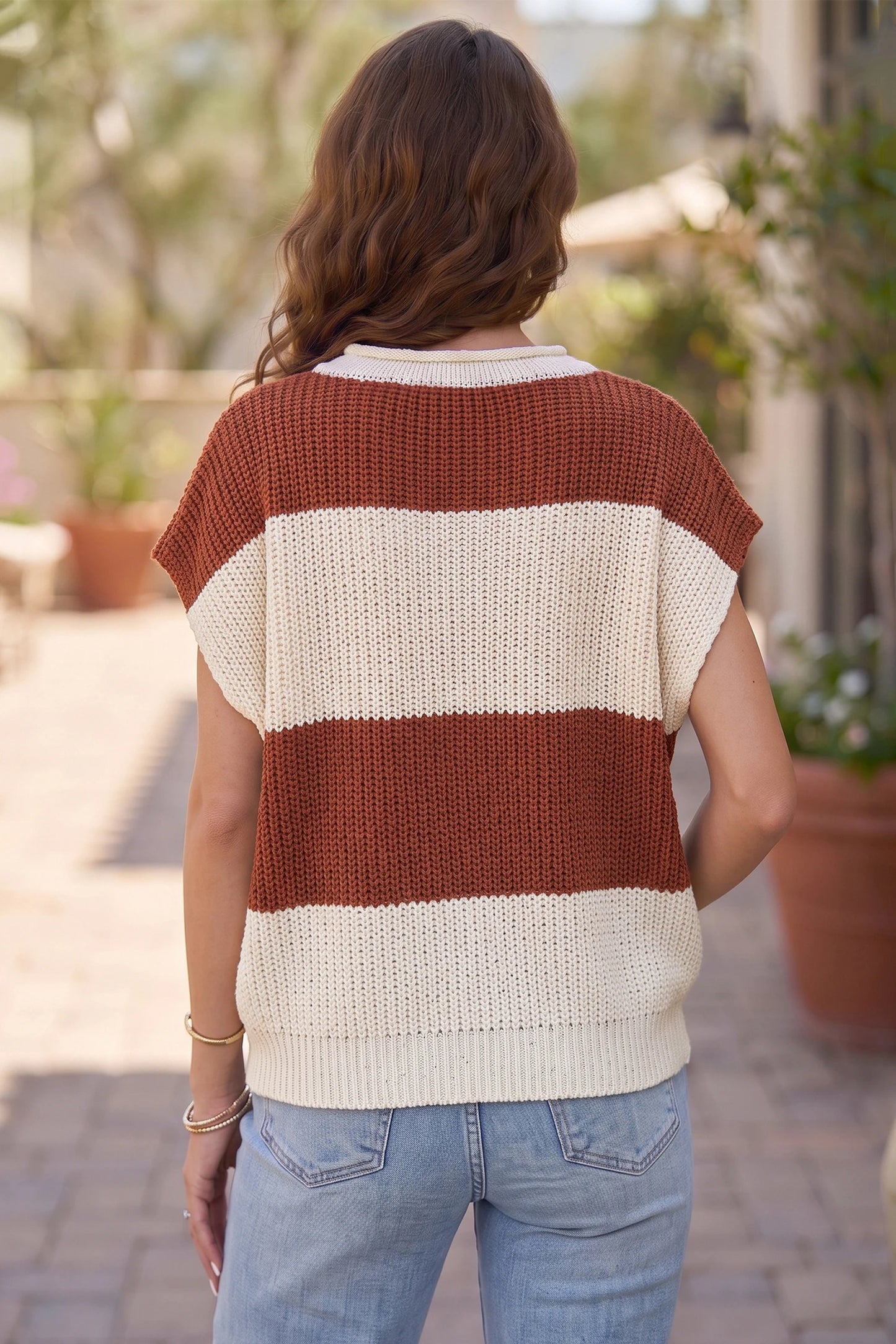 Brown Stripe Loose Sweater