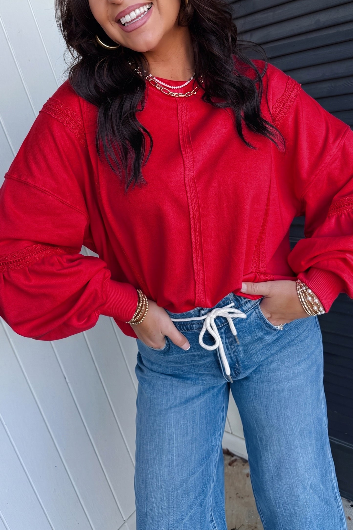 Raw Seam Lace Loose Sweatshirt