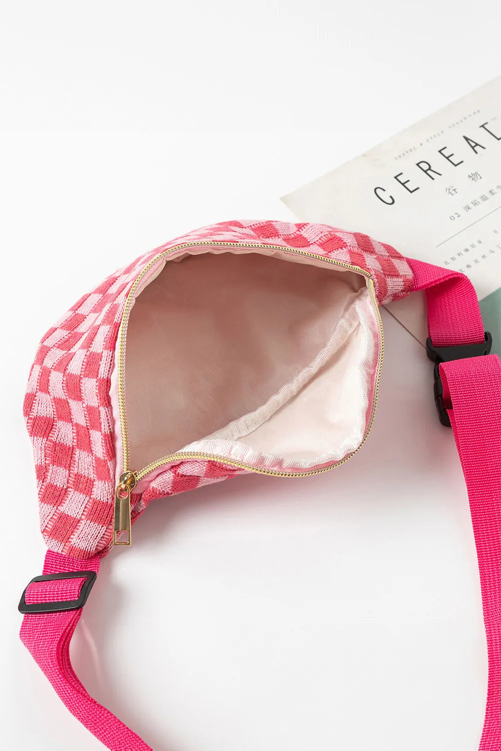 Rose Red Checkered Pattern Crossbody Sling Bag