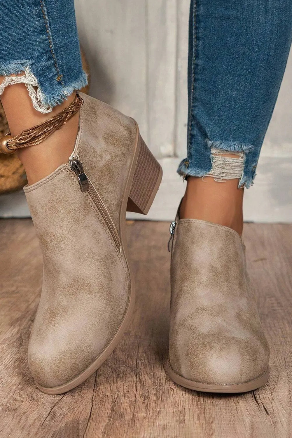 Gray Tulip Opening Suede Ankle Boots