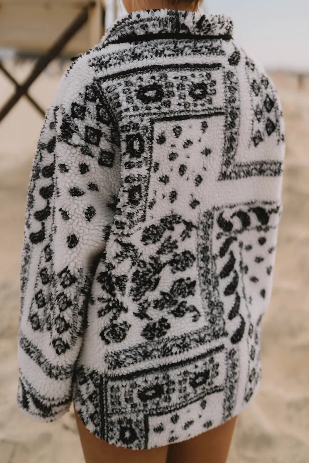 Sherpa Quarter Zip Western Print Oversize Sweatshirt