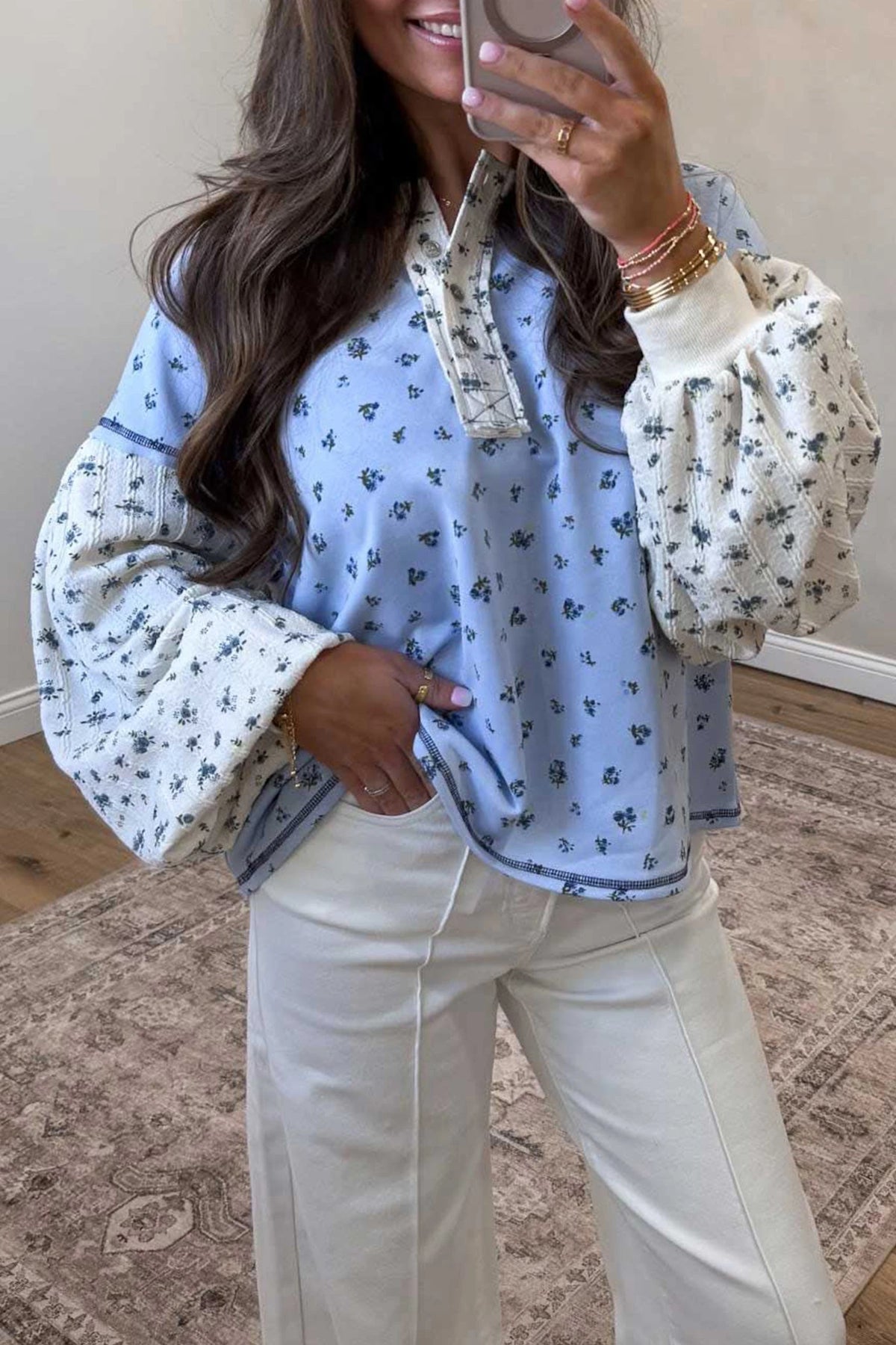 Sky Blue Floral Print Top