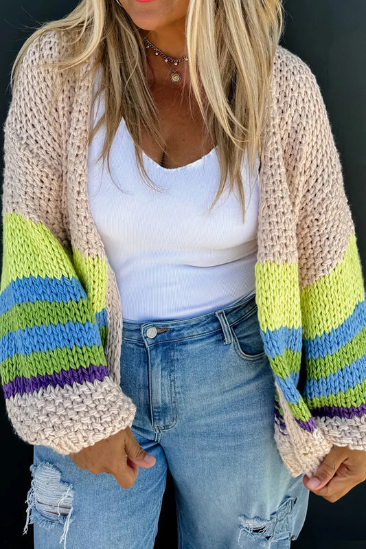 Color Block Crochet Open Front Plus Size Cardigan