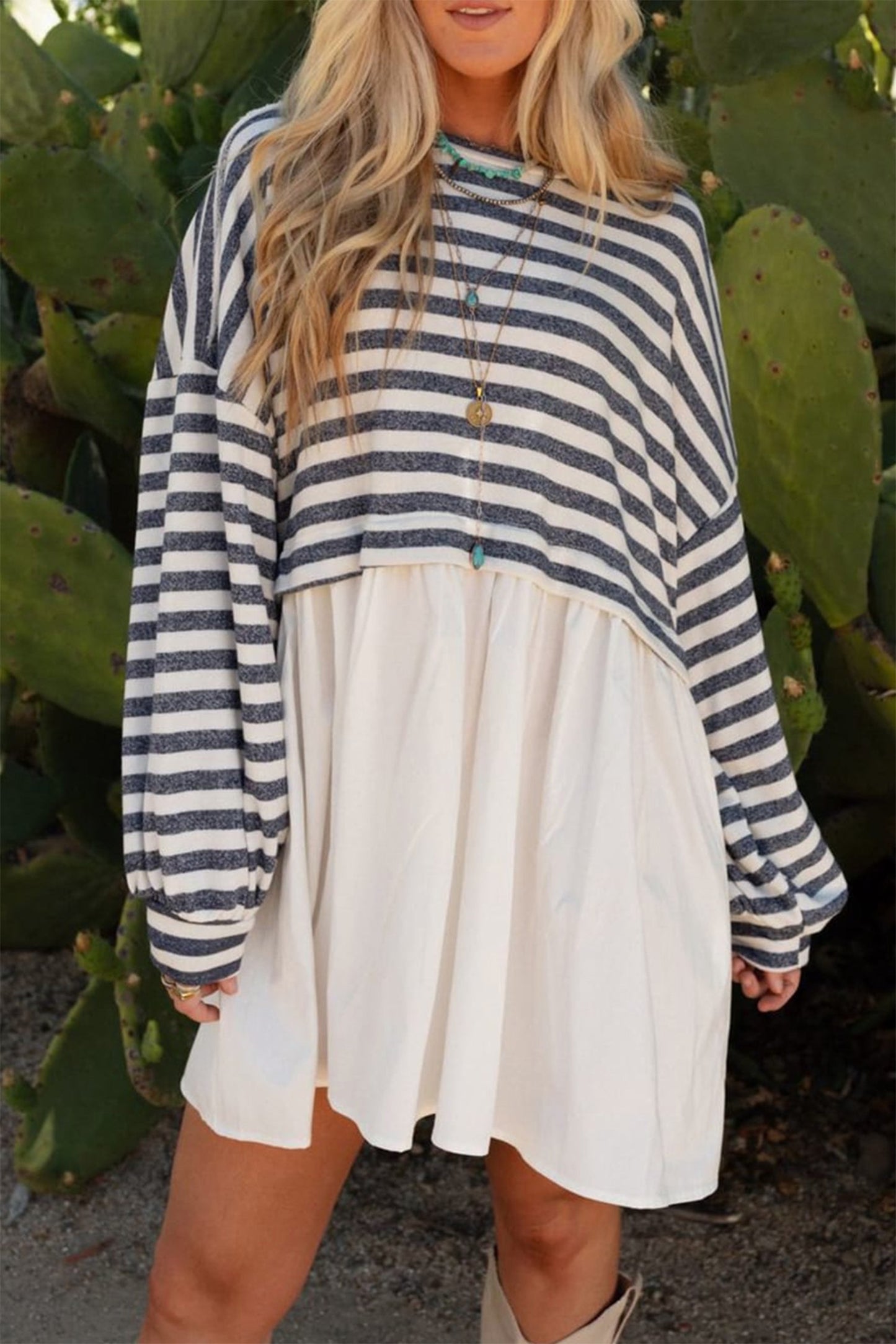 Blue Stripe Long Sleeve Dress