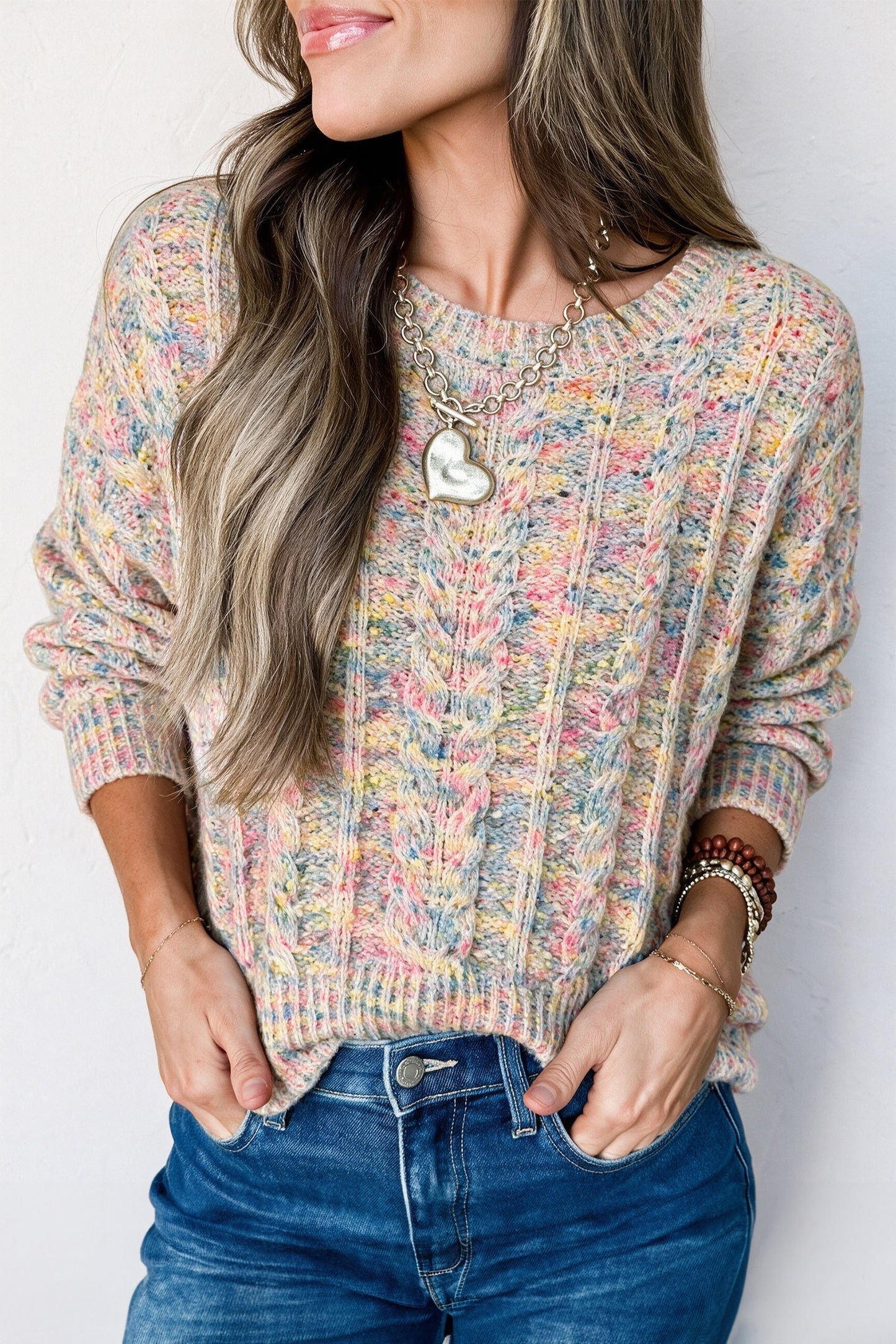 Cable Knit Confetti Sweater