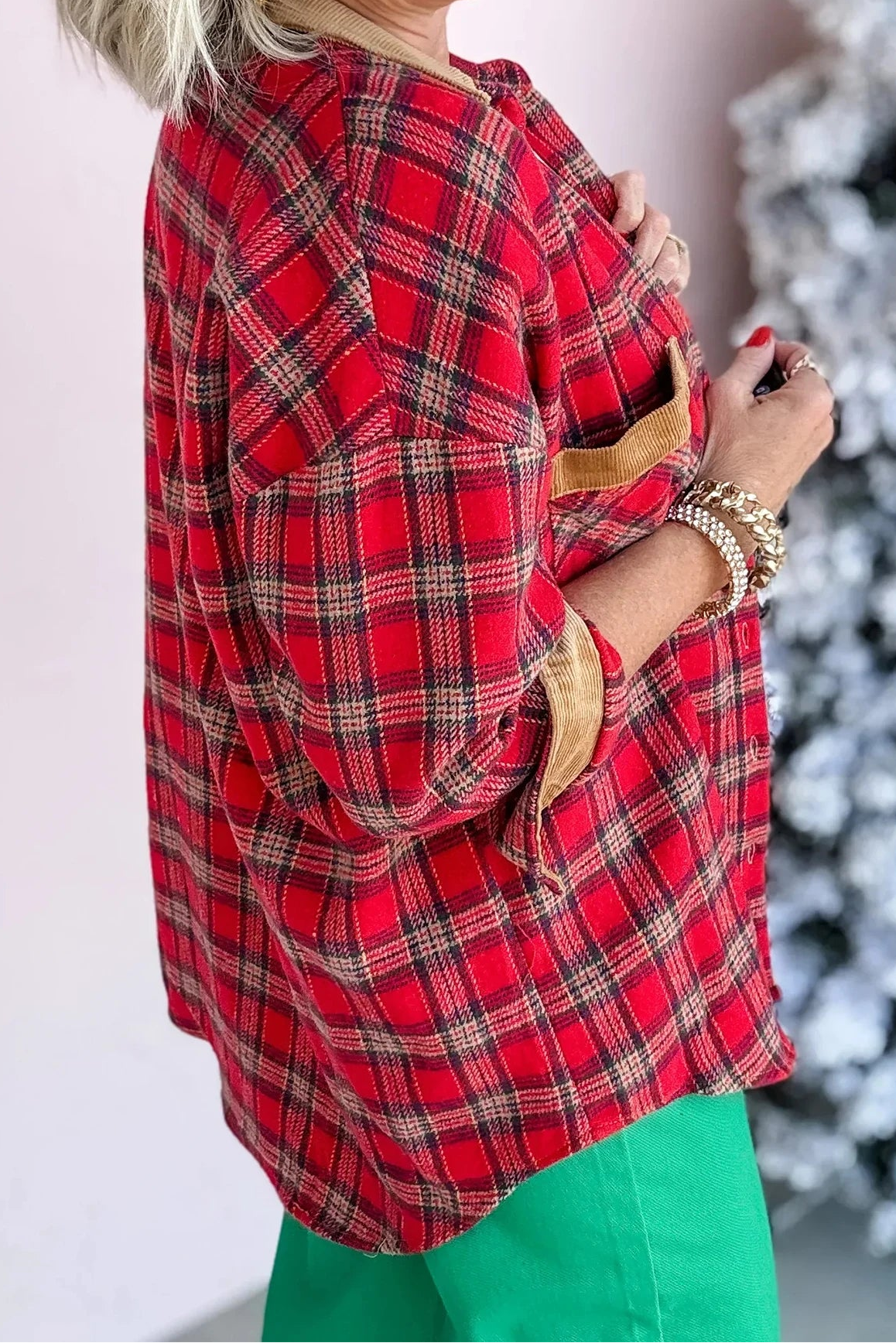 Red Plaid Button Shacket