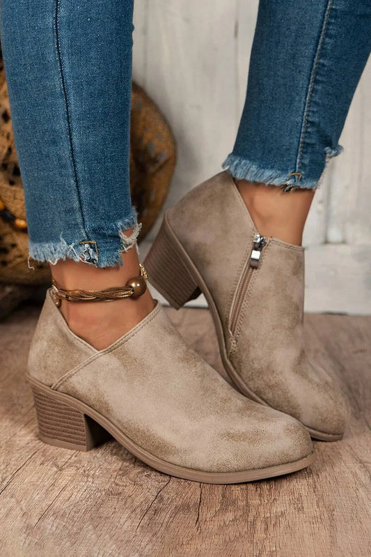Gray Tulip Opening Suede Ankle Boots
