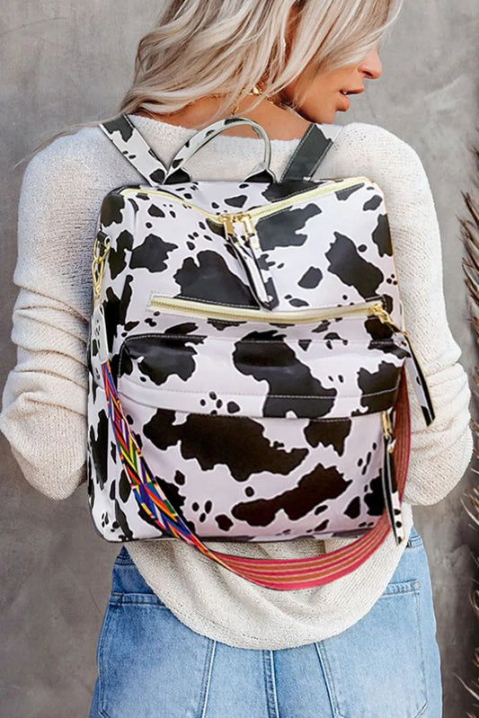 Cow Print Multi Compartment PU Leather Backpack