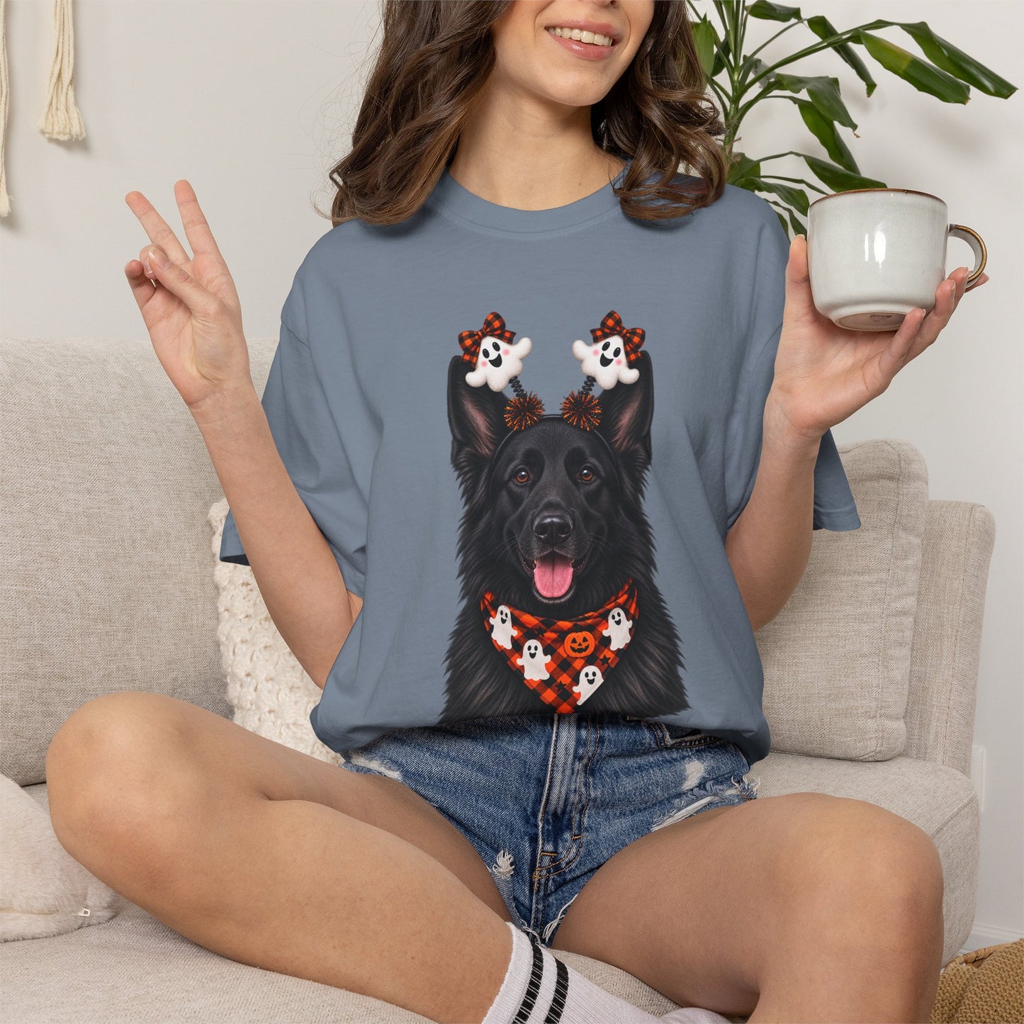 Long haired Black German Shepherd Halloween