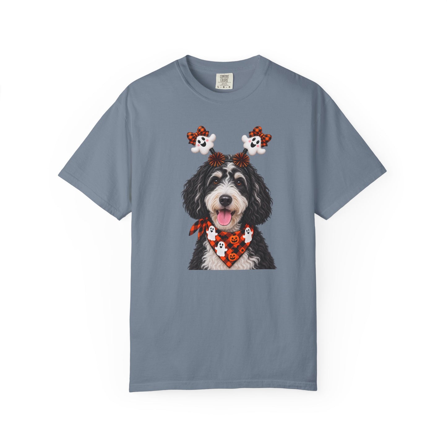Black-and-white golden doodle Halloween