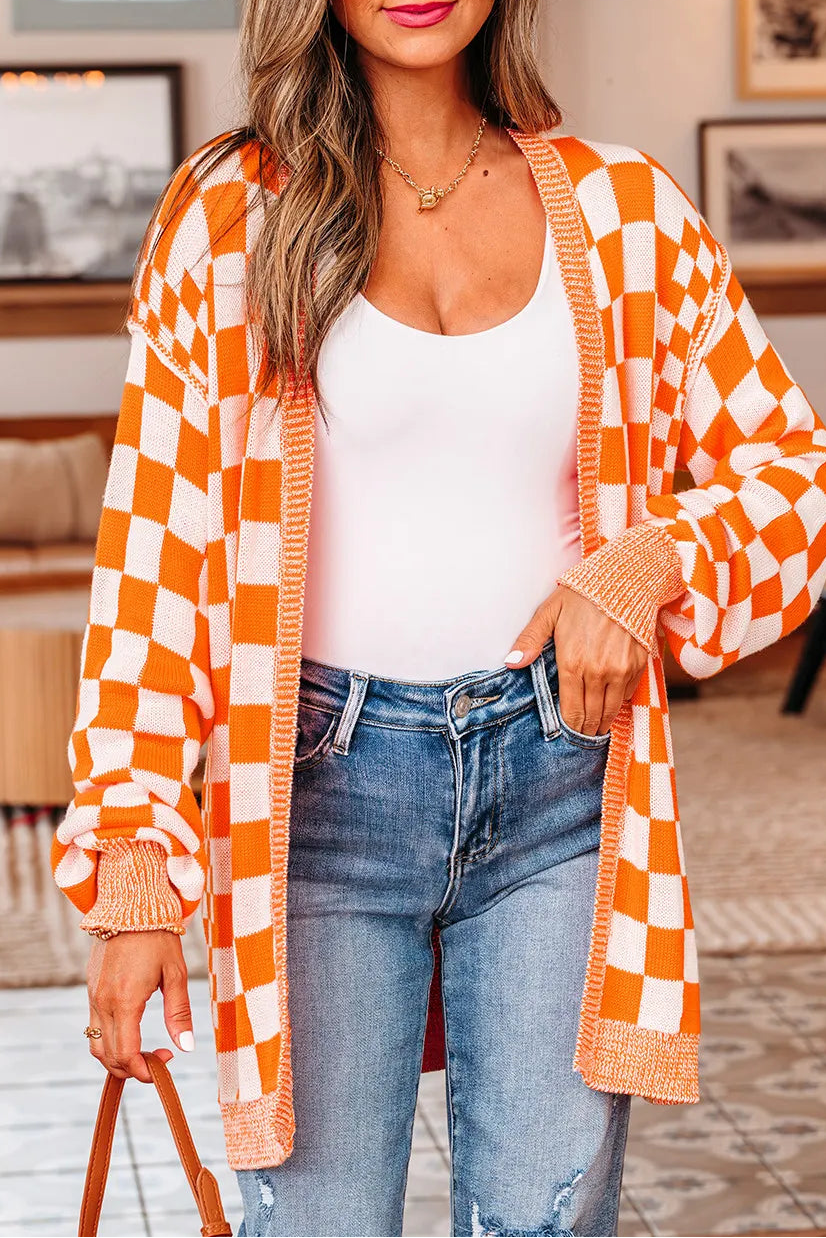 Orange Checkered Cardigan