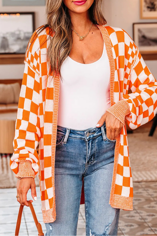 Orange Checkered Cardigan