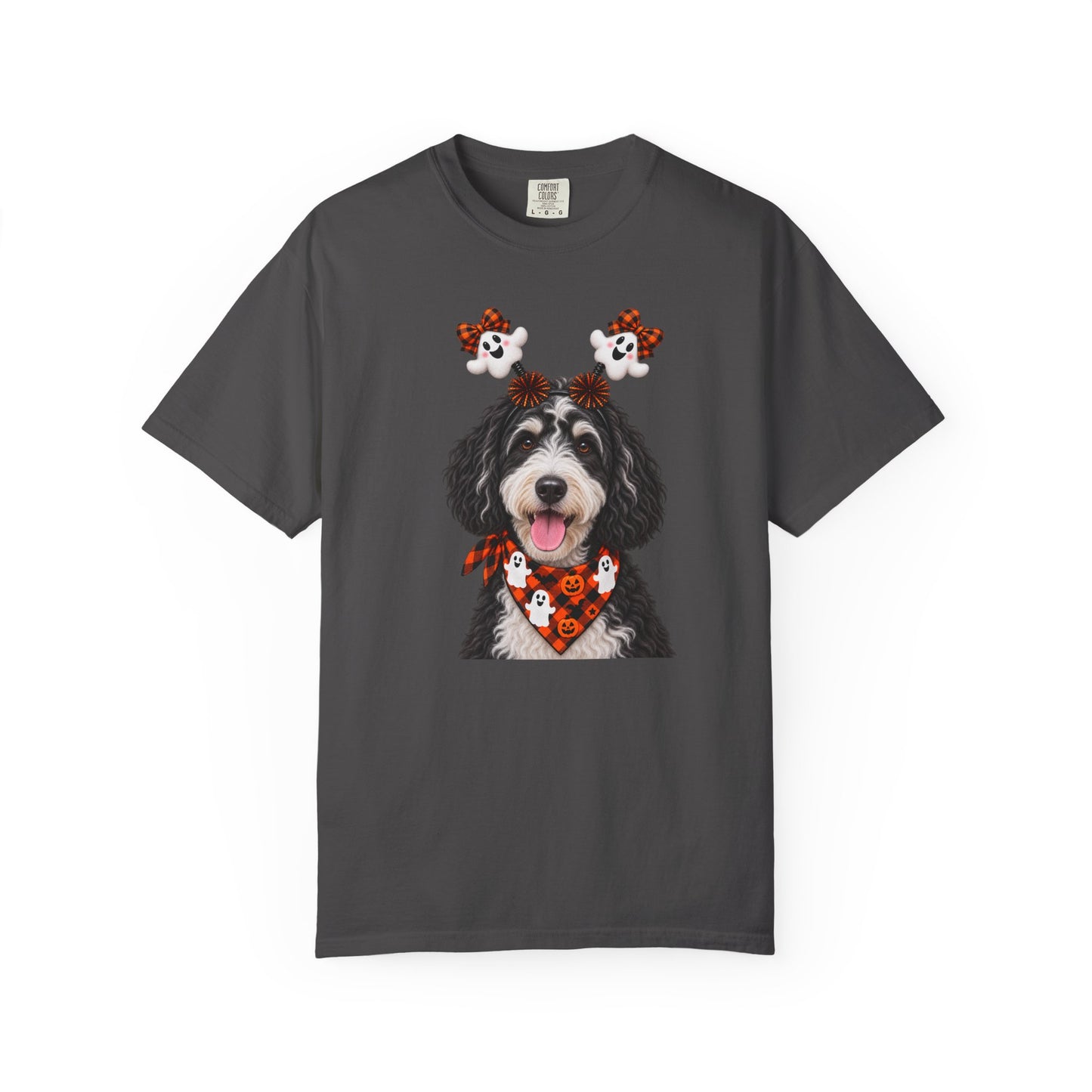 Black-and-white golden doodle Halloween