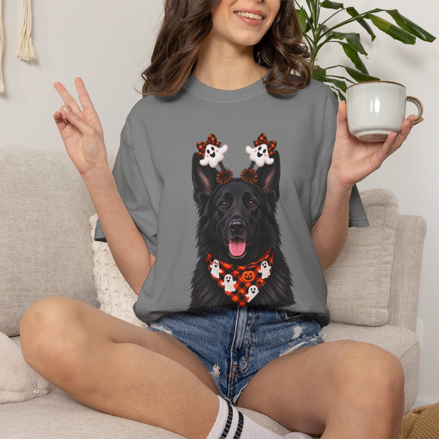Long haired Black German Shepherd Halloween