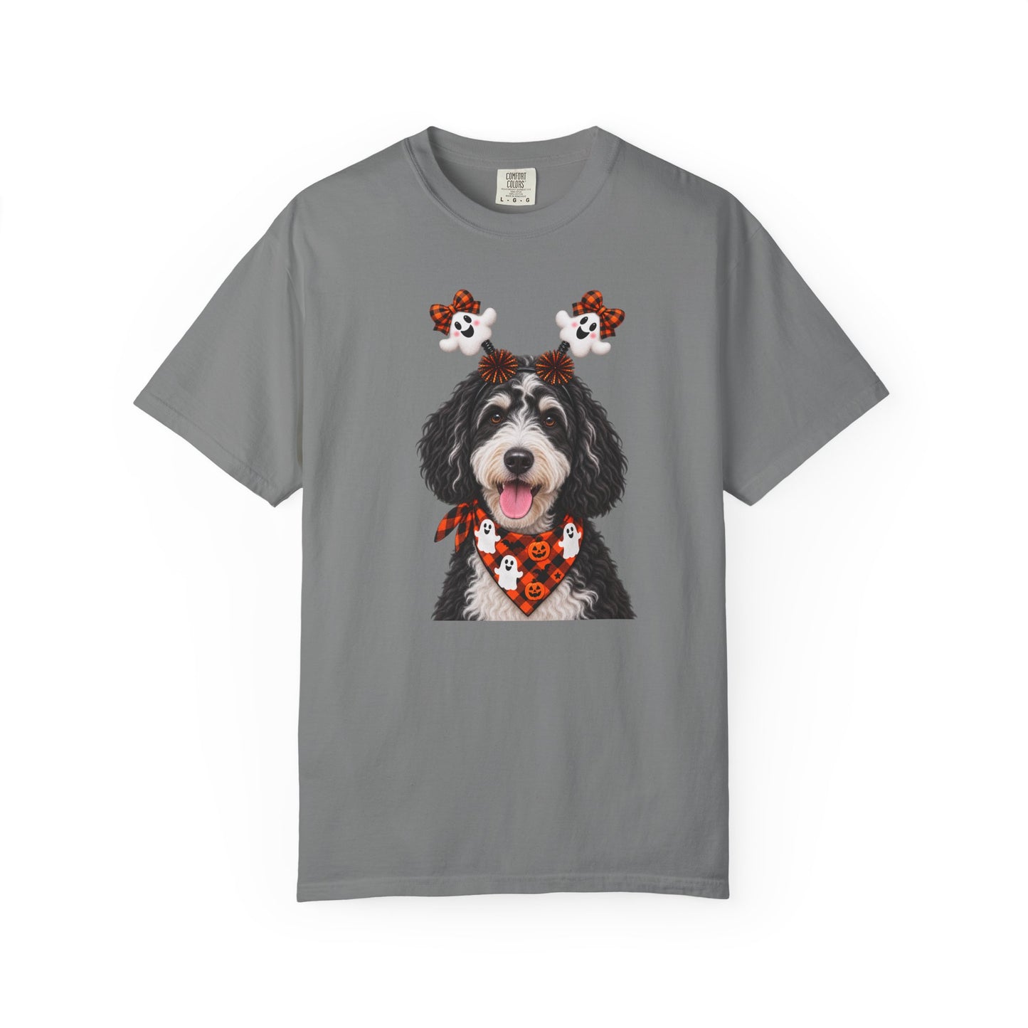 Black-and-white golden doodle Halloween