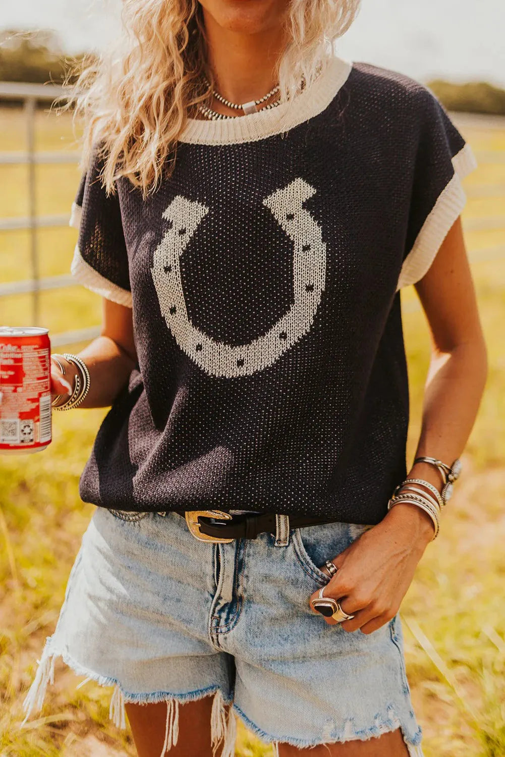 Contrast Trim Short Sleeve Sweater