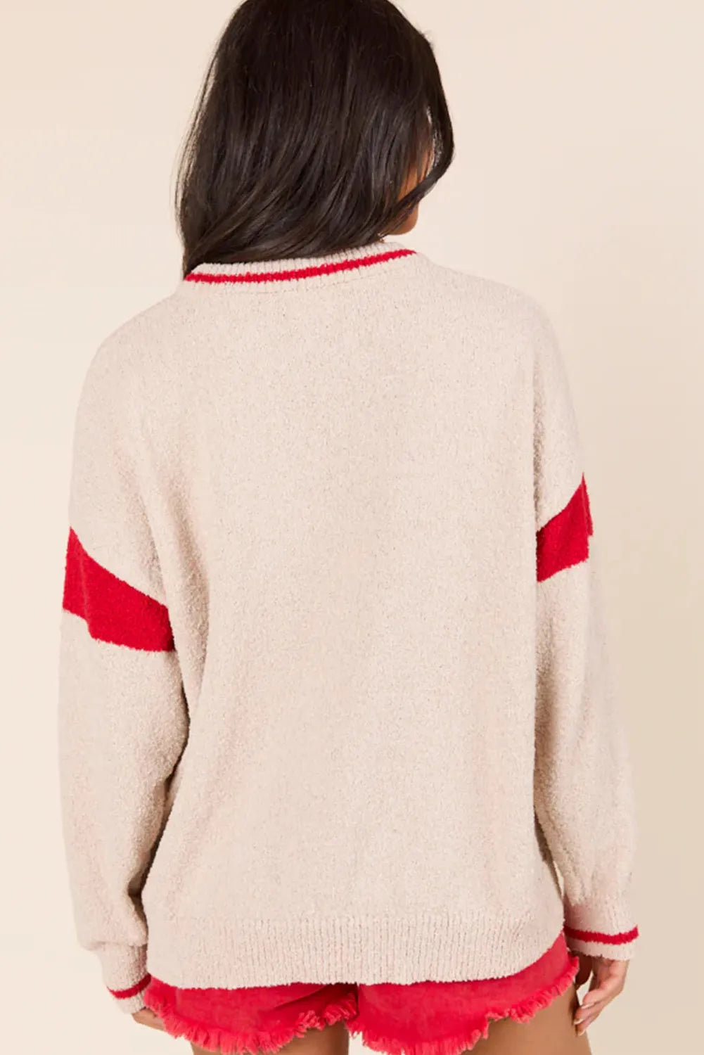 Star Graphic Varsity Ribbed Trim Loose Casual Sweater