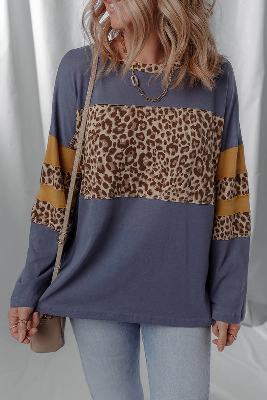 Colorblock Patchwork Long Sleeve Drop Shoulder Top