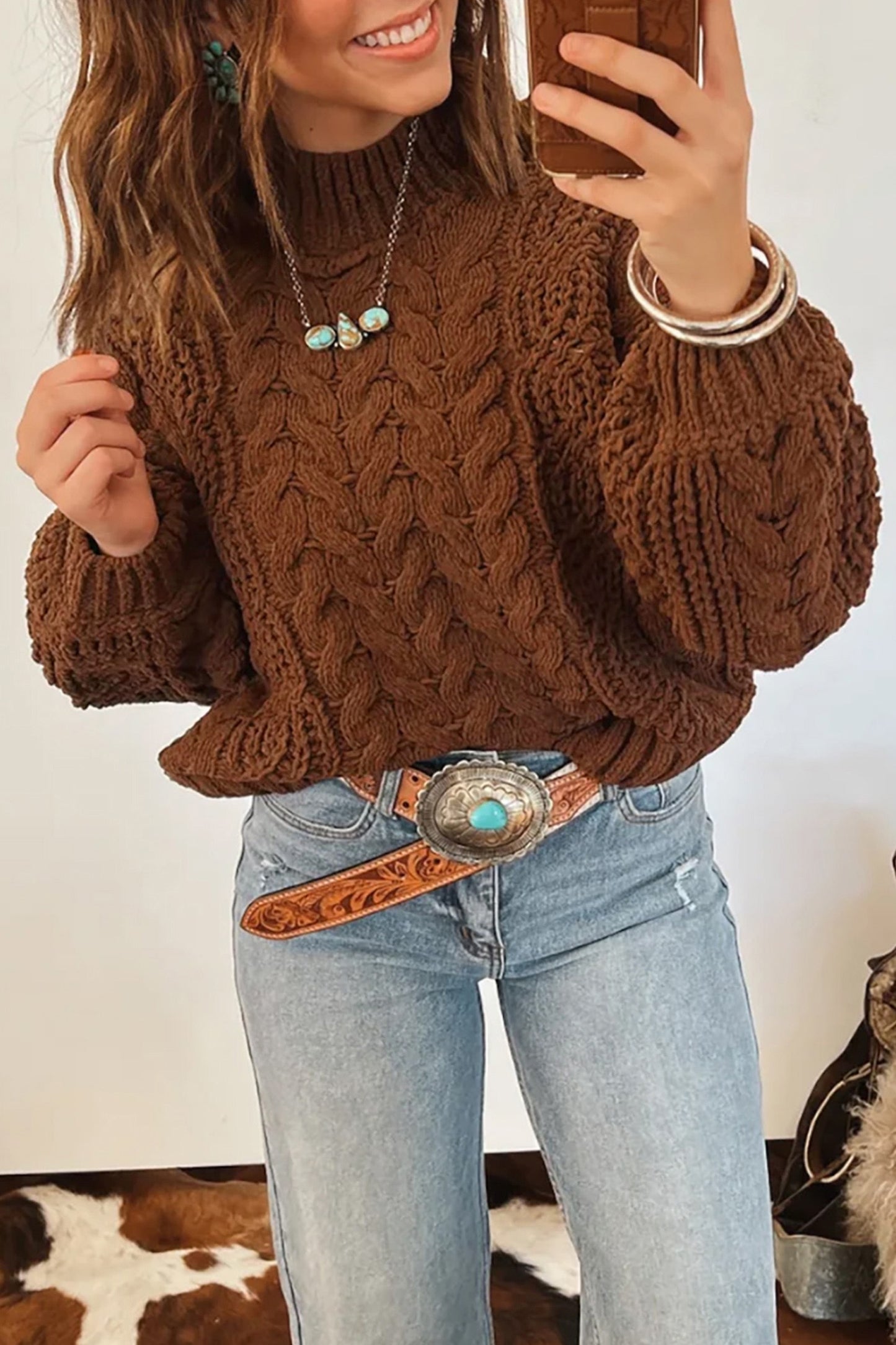 Coffee Cable Knit Sweater
