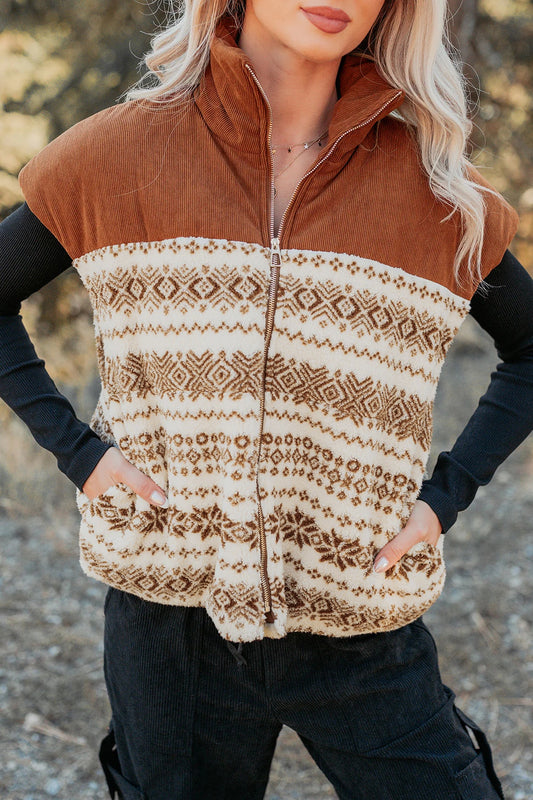 Fleece Zipper Patchwork Vest
