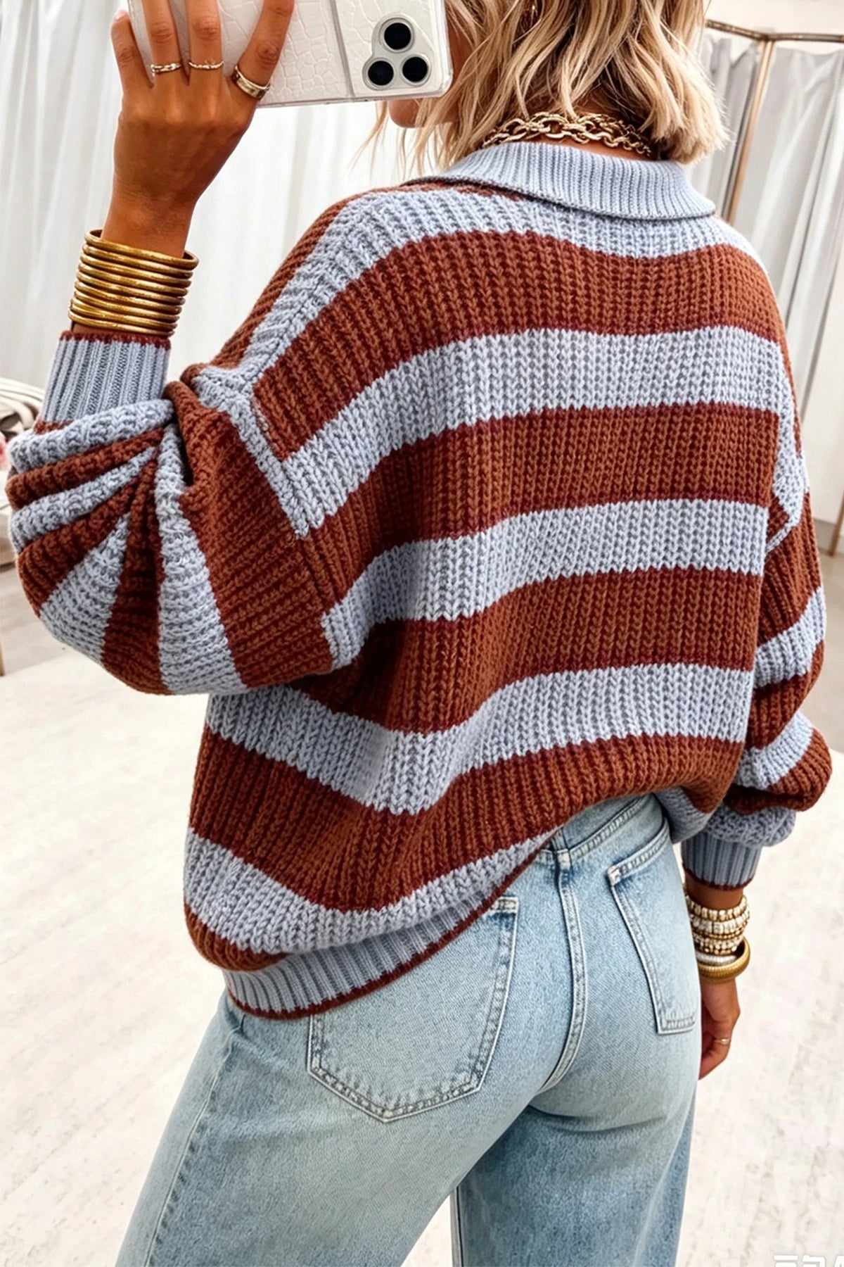 Red Dahlia Button Relaxed Pullover Sweater