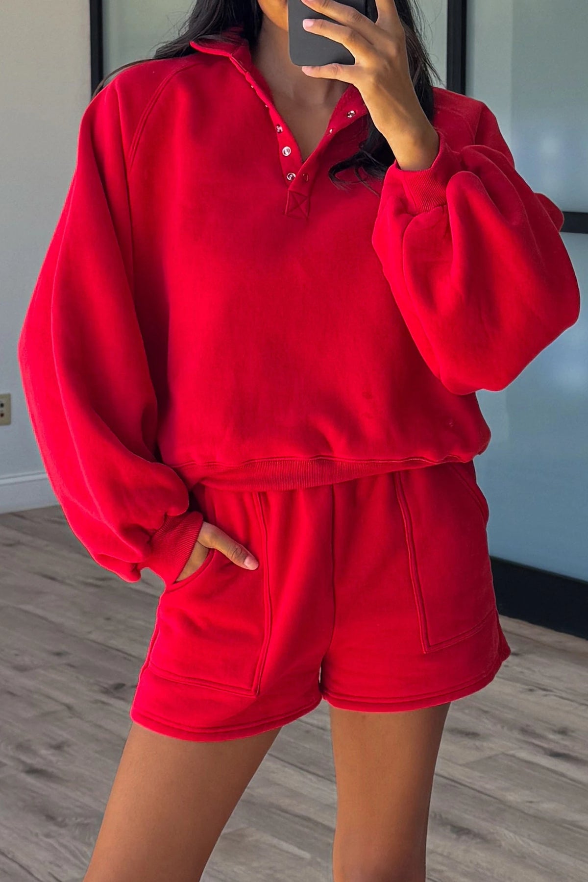 Red Pullover and Shorts 2pcs Outfit