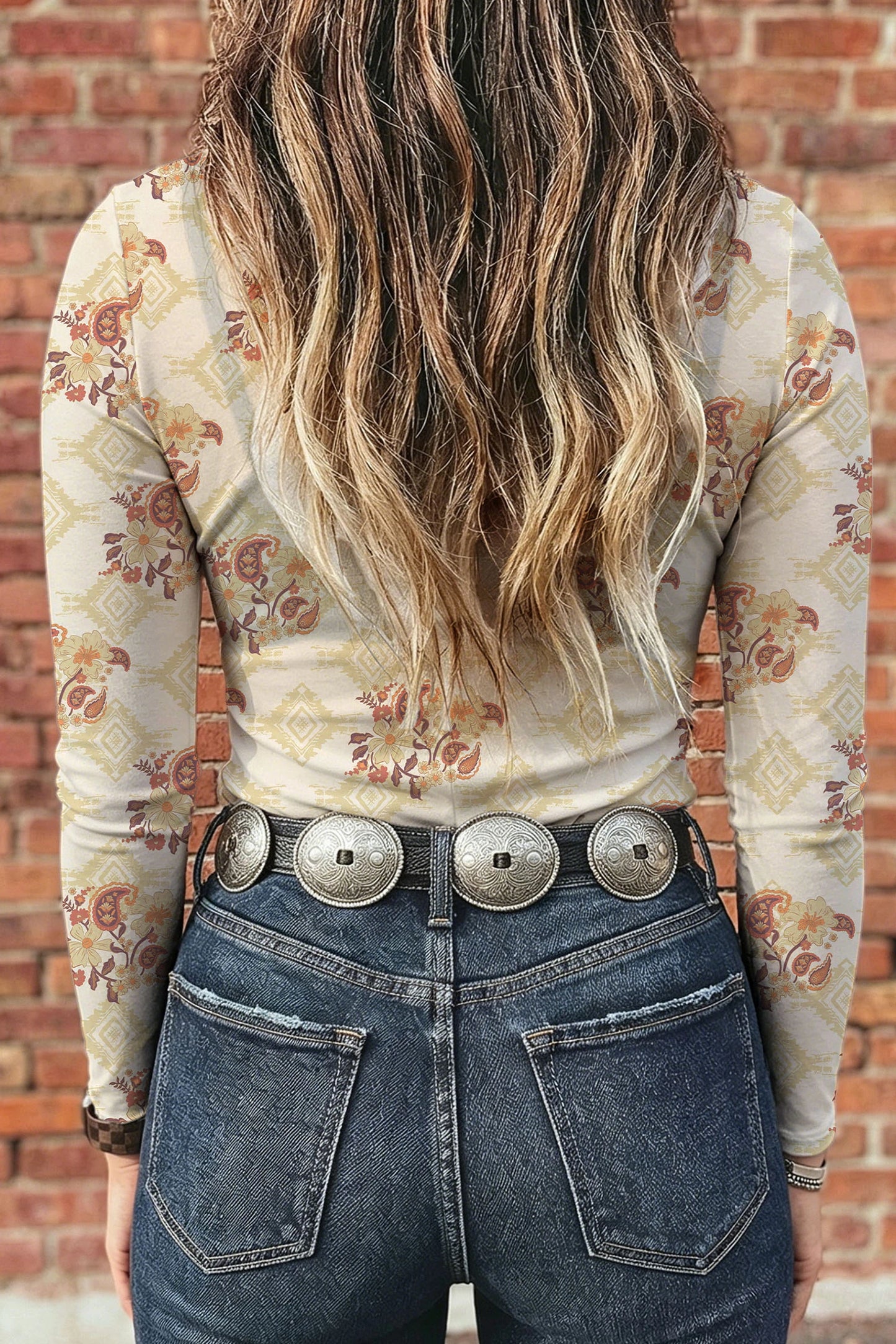 Apricot Floral Print Mesh Top