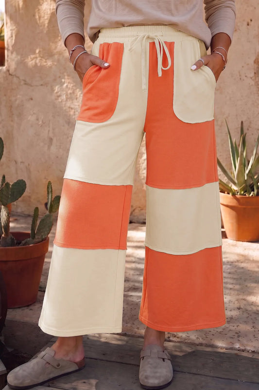 Russet Orange Raw Seam Wide Leg Ankle Length Pants