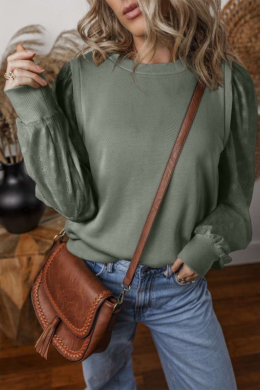 Solid Patchwork Sleeve Round Neck Sweatshirt