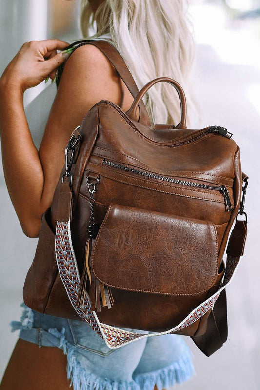 Dark Brown Tassel Large Capacity Backpack