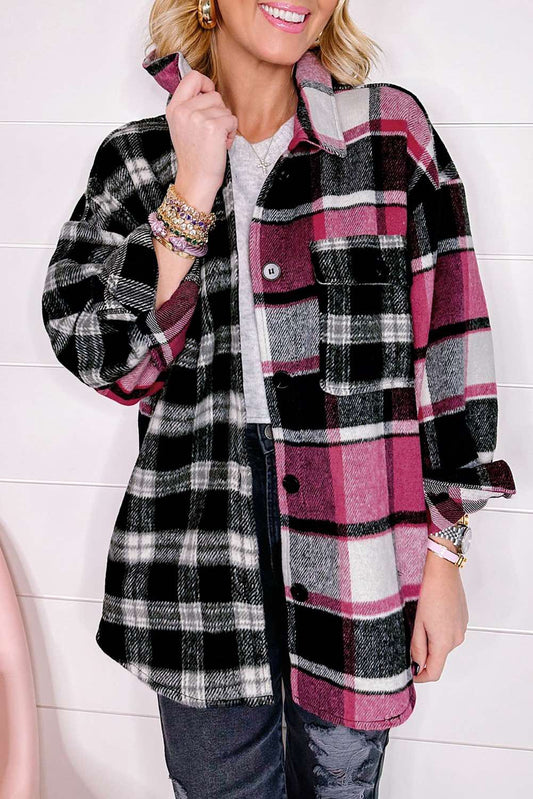 Black Plaid Colorblock Loose Shacket