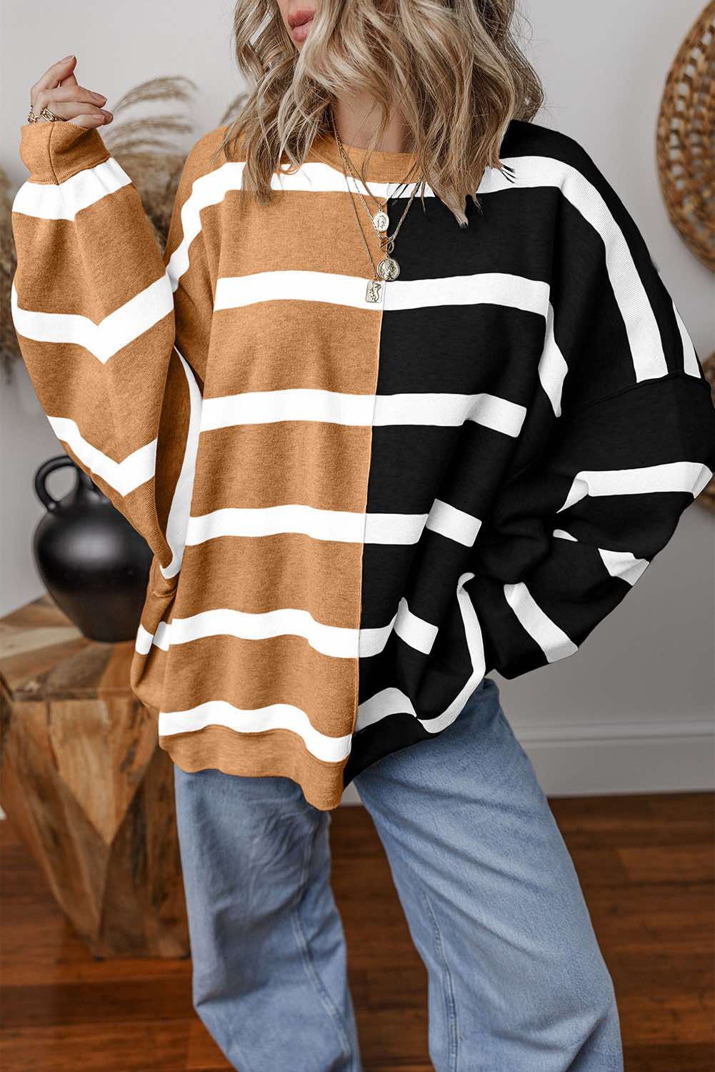 Stripe Colorblock Oversized Sweater