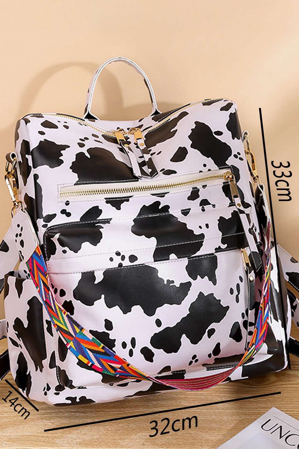 White Cow Print Multi Compartment Backpack