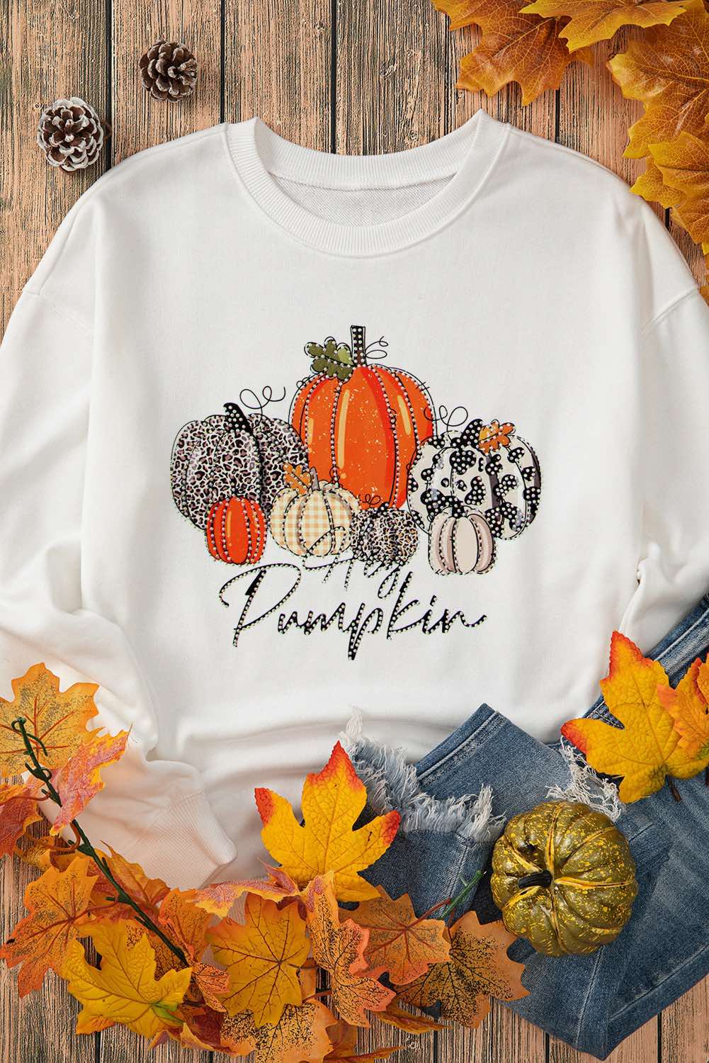 Rhinestone Pumpkin Graphic Crewneck Sweatshirt