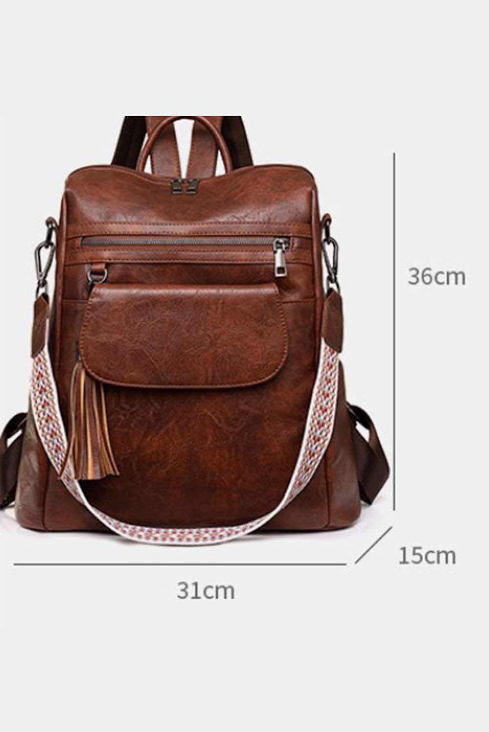 Dark Brown Tassel Large Capacity Backpack