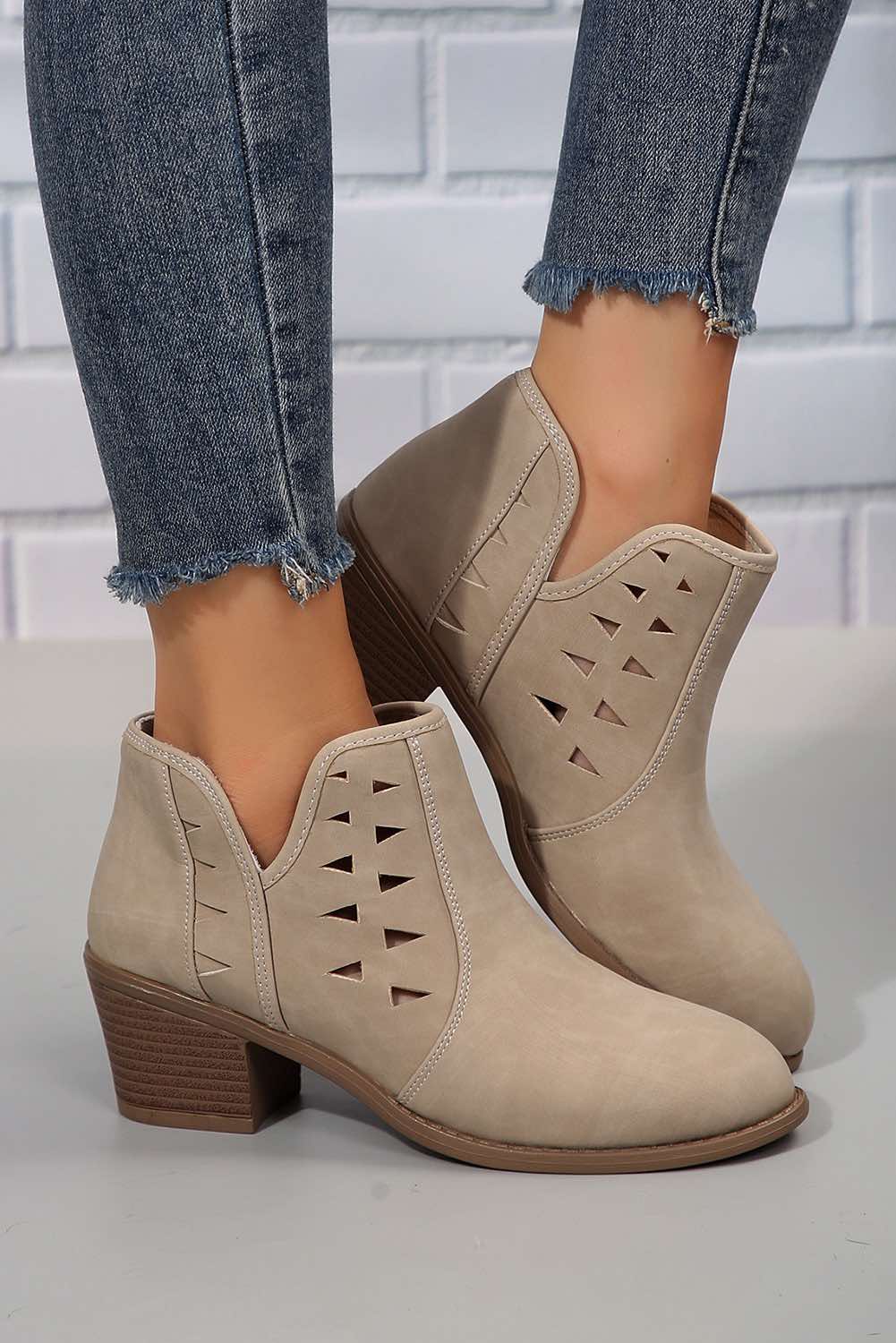 Parchment Cut Out Suede Pointed Toe Heeled Ankle Boots