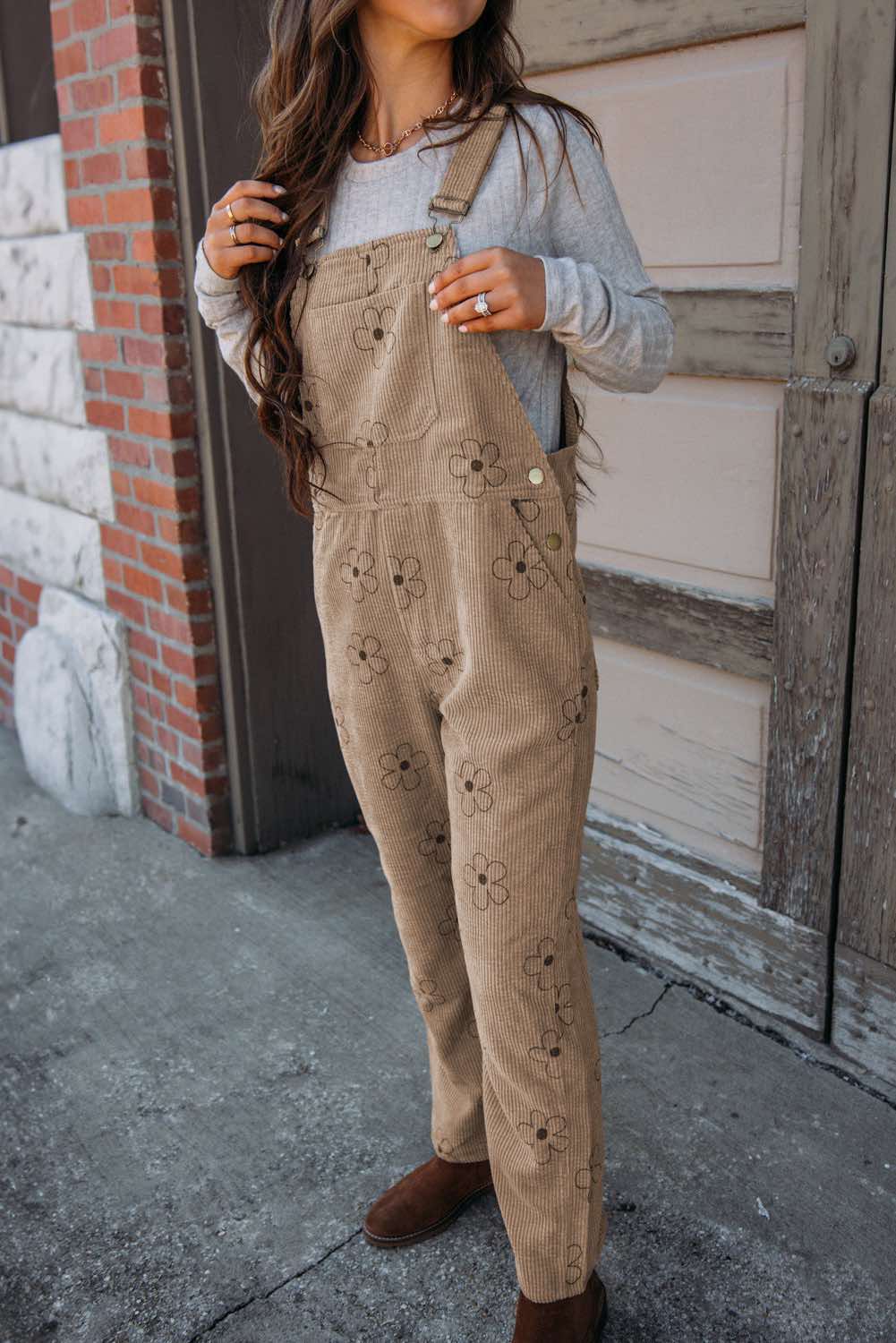 Flower Print Corduroy Overalls