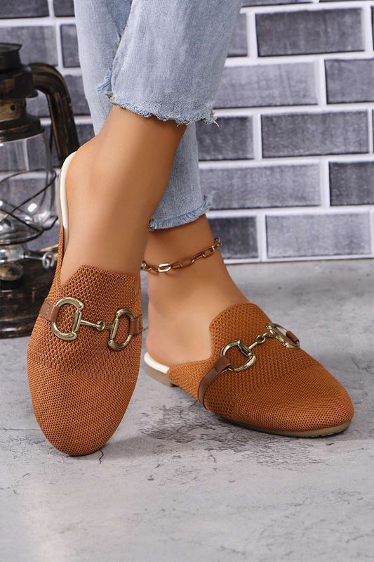 Leather Strap Buckle Decor Slip On Flats