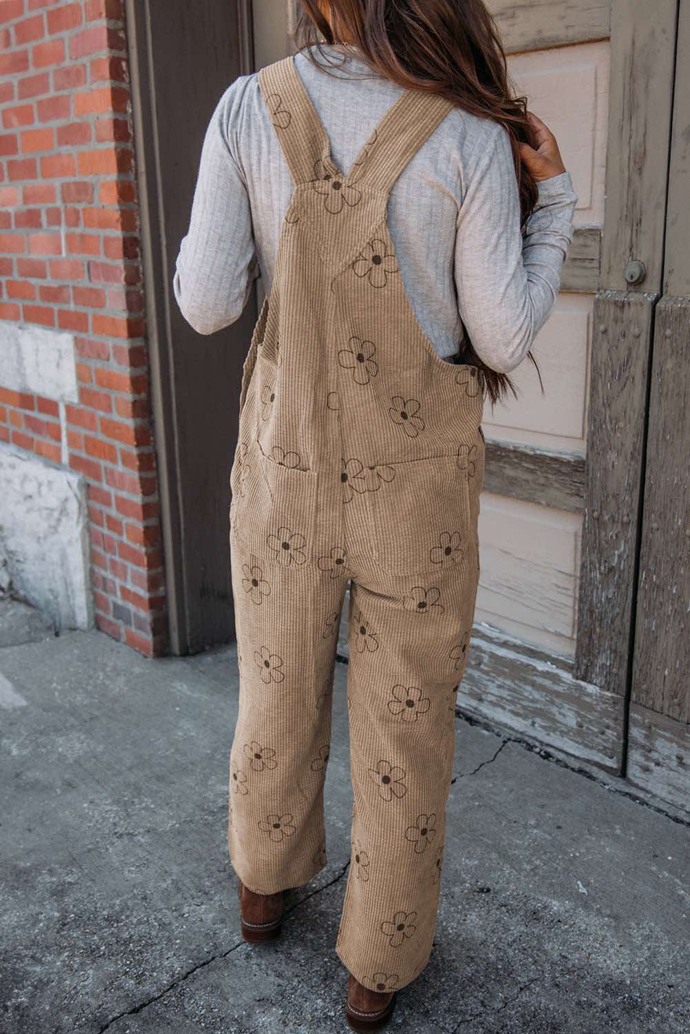 Flower Print Corduroy Overalls