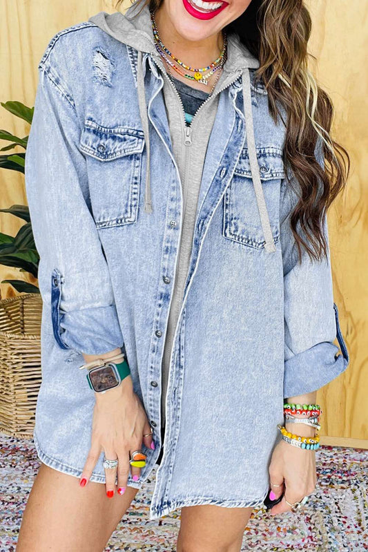 Oversized Contrast Hooded Denim Jacket